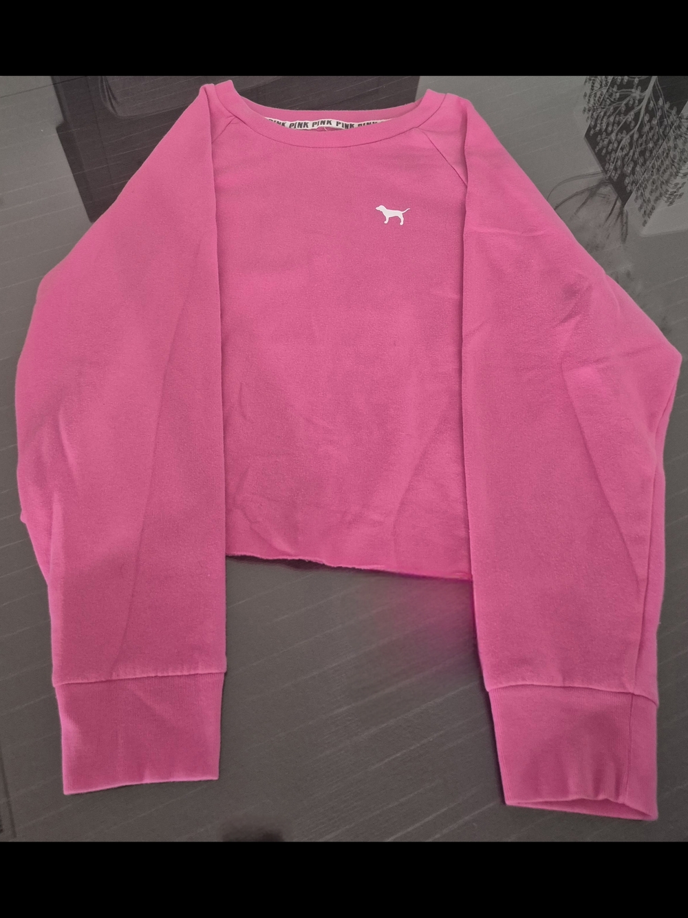 Victoria's Secret Bright Pink Long Sleeve Sweat-shirt with Dog Logo Front & Back